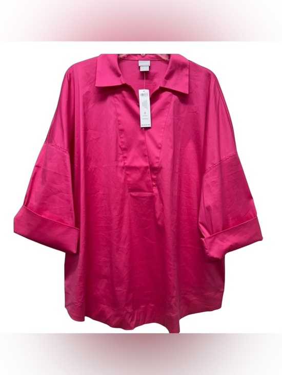 Chico's Tops - Chico's Top Shirt Blouse 3/4 Sleeve V Neck Dolman Popover Pink Poplin Women XL 3